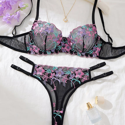 MOYISU Luxury French Pure Desire White Lace Thin Sexy Gauze Underwear Set Embroidery Girl Push-up Bra Big Size Big Breasts Small