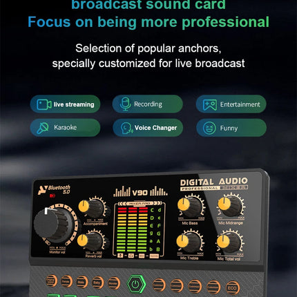 Gaming Audio Mixer,Streaming Mixer with Audio Interface BT Sound Board Voice Changer Sound Card,for PC Phone Live Streaming