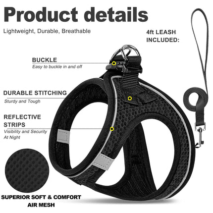 Cat Dog Harness with Lead Leash Adjustable Vest Polyester Mesh Breathable Harnesses Reflective Strip for Small Dog Cat accessories