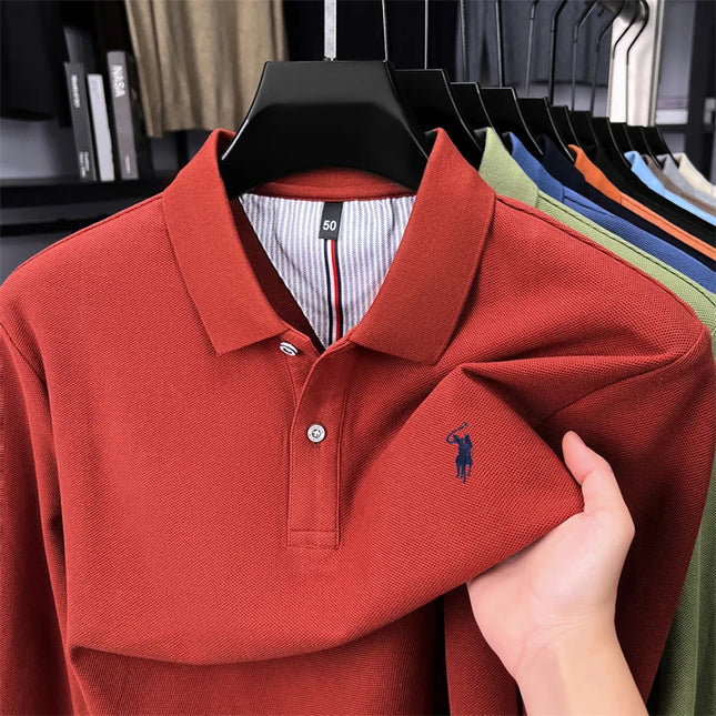 100% pure cotton men's long sleeve polo shirt designer brand high-end luxurious pony embroidery new Paul casual lapel T-shirt
