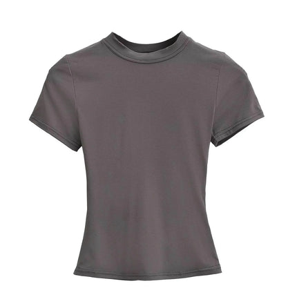 2025 New High Quality Casual T-shirt Sexy Slim Short Sleeves Fashion Trend Solid Women's Clothing Y2K Tops