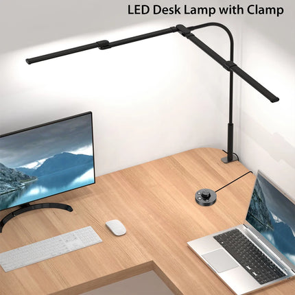 2-Headed LED Desk Lamp for Office Home Eye-Caring Architect Lamp with Clamp USB 3 Color Flexible Adjustable Lighting Table Lamp