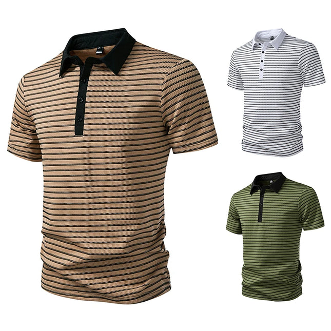 Striped Print Men's Polo Shirt: A Simple, Stylish, and Breathable Casual Top for Everyday Wear
