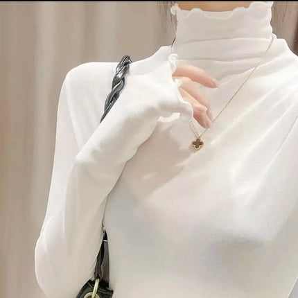 High Neck Sheer Mesh Top Women Clothing Long Sleeve Turtleneck T-shirt Korean Sexy See Through Black White Beige Shirt New
