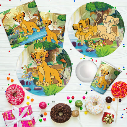 Lion King Simba Disposable Party Tableware Set Paper Plates Cups Napkins Optional Tablecloth Jungle Kids Birthday Party Supplies