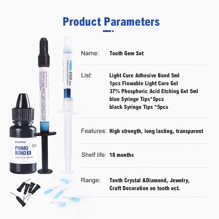 Diy Tooth Gem Kit Diamond Glue Set Jewelry Crystal Teeth Decorations Bonding Agent Etching Gel Light Cure Orthodontic Adhesive