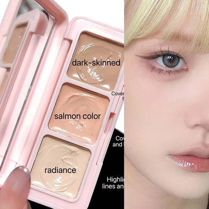 3-Color Correcting Concealer Strip Palette Hydrating Eye Brightening Concealer Contour Cream Full Coverage Oil-Control Makeup