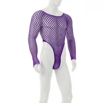 Green Summer Male Mesh Tops Men's Bodysuits Sexy Hollow Out Nightwear Gentlemen Breathable Sexy Outfit Blue White Purple Color