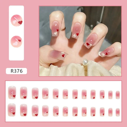 Cool Ash 24 Pcs Press on Nails Pink Nail polish Glossy Artificial Finger Manicure Reusable False Nails for Women