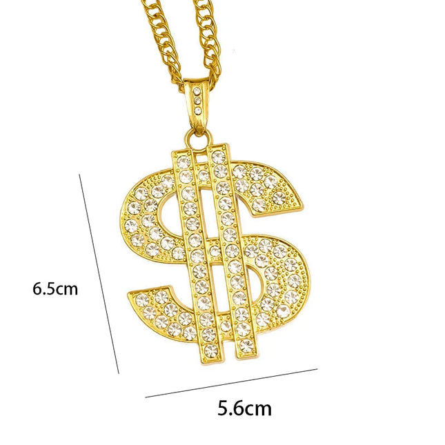 FTCY Gold Color Plated Chain for Men with Dollar Sign Pendant Necklace Hip Hop Dollar Necklace Music Festival Party Gift Jewelry