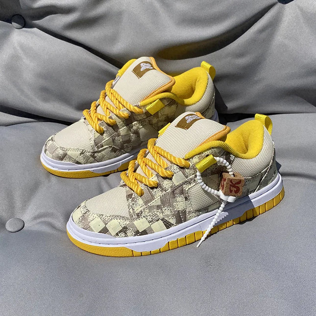 Men Plaid Low-top Thick Tongue Sports Running Shoes,women Couples Versatile Tide Leisure Sneakers,large-size Skateboarding Shoes