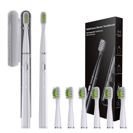 Portable USB Rechargeable Sonic Electric Toothbrush 5 Modes with 6 Heads 30 Days Battery IPX7 Waterproof Travel Case Adults