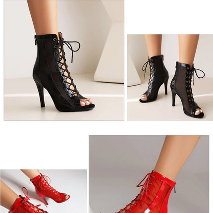 Women's Latin Salsa Dance Jazz Dance Shoes Girls Ballroom Dance Club Short Boots Ladies Lace-Up Fashion Fine Sand Dance Boots