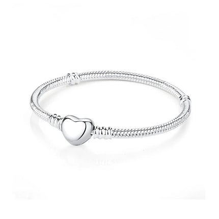 Original 925 Sterling Silver Bracelets Bangles Love Heart Clip Charms Beads Snake Chains For Women Rose Gold DIY Luxury Jewelry