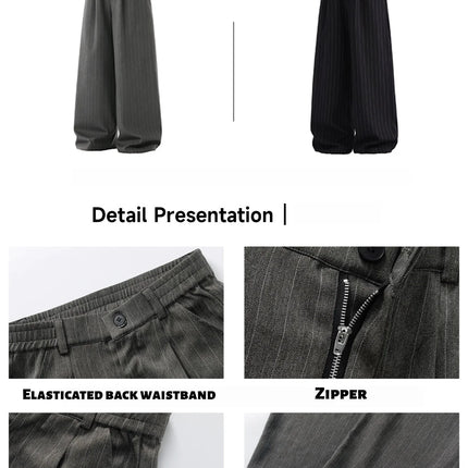 Retro Striped Drape Trousers for Men Loose-Fit Old Money Style Casual Trousers Straight-Leg Long Trousers