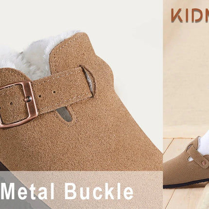 Kidmi New Women Clogs Men Clogs Suede Slippers Fashion Cork Footbed Leather Slippers Classic Mules Soft Antiskid House Slippers