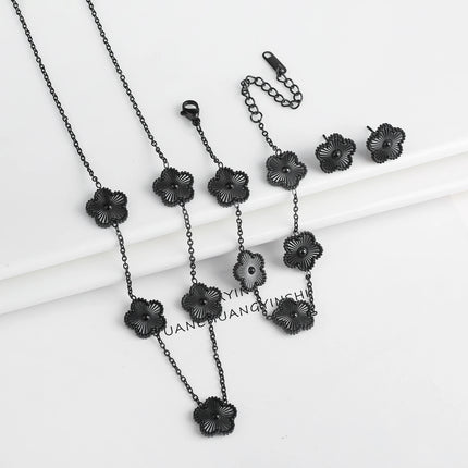 Simple 316L Stainless Steel Flower Five Leaf Necklace Bracelet Earrings 18K Gold Plated Jewelry Set For Women Girl Gift Clover