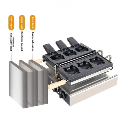 3 Piece Cute Cartoon Kitty Cat Waffle Iron Machine 110V220V Cat Waffle Iron Open Mouth Ice Waffle Iron with Timer Stall Mold