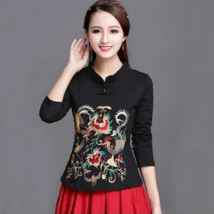 Ethnic Style Streetwear Fashion Casual Women's Clothing Shirts for Women Vintage Clothes T-shirt Y2k Top Women's Clothes Embroidery