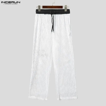 INCERUN Men's Pants Mesh Patchwork Joggers Drawstring Casual Trousers For Man Streetwear See Through Sexy 2026 Casual Male Pants