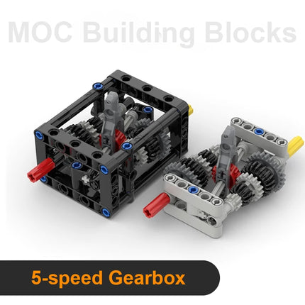 5-speed Gearbox Building Blocks MOC Manual Gearboxes Modified Kit Small Particle Technical Bricks Differential Gears DIY Toys