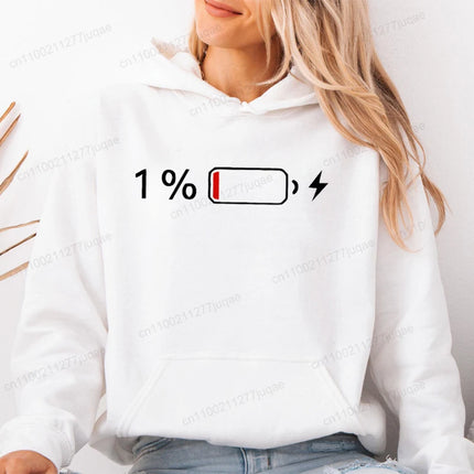 1% Battery Design Zip Up Sweatshirts Low Battery Print Women Fleece Hoodies Tops Fashion Zipper Hoodies Unisex Men Jackets Coats