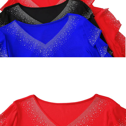 2025 Autumn New Style Mesh Tops Korean Fashion Round Neck Ruffles Shirt Lotus Leaf Edge Hot Diamond Long Sleeve Women T Shirt