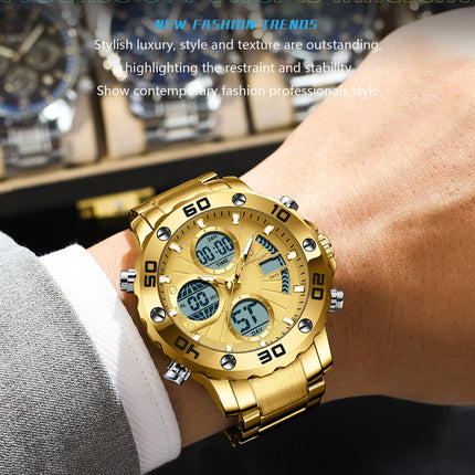 POEDAGAR Functional Men's Quartz Wristwatch Electronic LED Alarm Dual Display Male Clock Waterproof Sports Watches For Men Reloj