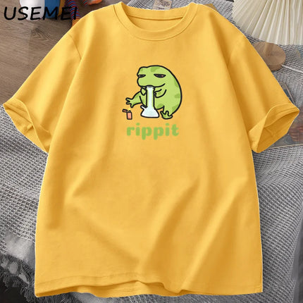Funny Rippit T-Shirt Frog Graphic T Shirt Causal Cotton Short Sleeve Printed Tshirt Harajuku Streetwear Mens Tshirt Tops
