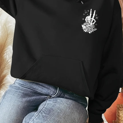 Women'S Casual Hooded Sweatshirt with Skeleton Drawing Comfortable and Stylish Casual Long Sleeve Pullover with Pockets harajuku