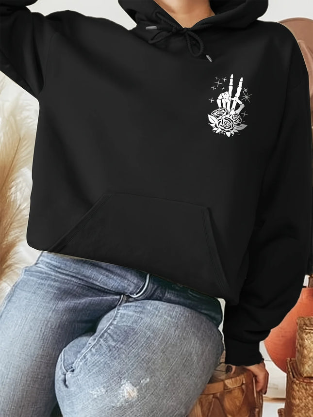 Women'S Casual Hooded Sweatshirt with Skeleton Drawing Comfortable and Stylish Casual Long Sleeve Pullover with Pockets harajuku