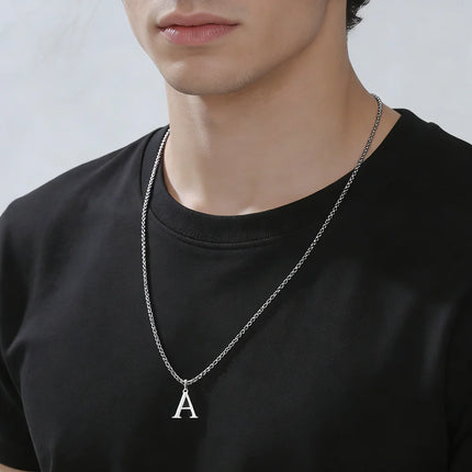 Cazador A-Z Initial Letter Box Chain Necklace for Men Stainless Steel Alphabet Pendant Punk Jewelry Valentine's Day Gift 2026