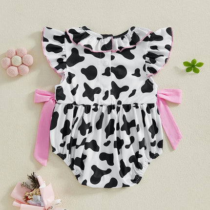 Pudcoco Baby Girl Summer Romper Ruffle Sleeveless Cow Embroidery Smocked Bodysuit Newborn Playsuit 0-18M