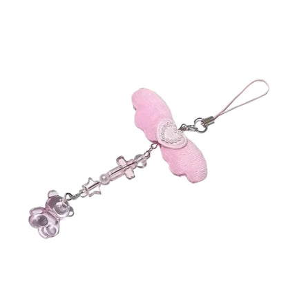 Bowknot Phone Chain Angel Wing Pendant Keychain Sweet Cool Phone Lanyard Acrylic Keyring Bag Ornament