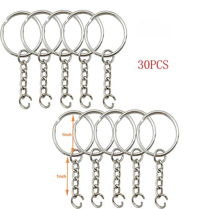 30pcs/pack Silver Color Keyring Keychain Split Key Ring with Chain Climbing Buckles Carabiner Keychain Rings Accessories
