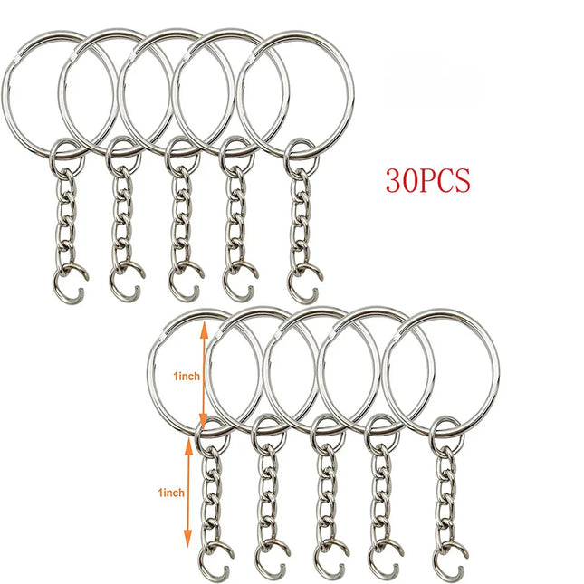 30pcs/pack Silver Color Keyring Keychain Split Key Ring with Chain Climbing Buckles Carabiner Keychain Rings Accessories