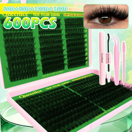 600pcs DIY Eyelash Clusters Kit - 60D 80D 100D 150D, 10-18mm Length Mix | Thick Natural Reusable False Lashes for Doll