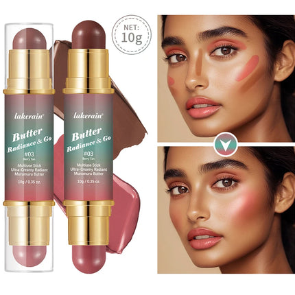 Double-Headed Bronzer Blush Stick Butter Glow & Go Multiuse Stick for Cheeks Contours Eyes Lips Blush Matte Light Glossy Bronze