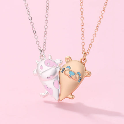 2Pcs Cute Cartoon Animal Magnetic Necklace Exquisite Kawaii Pendant Best Friends Couple Jewelry Accessories Party Birthday Gift