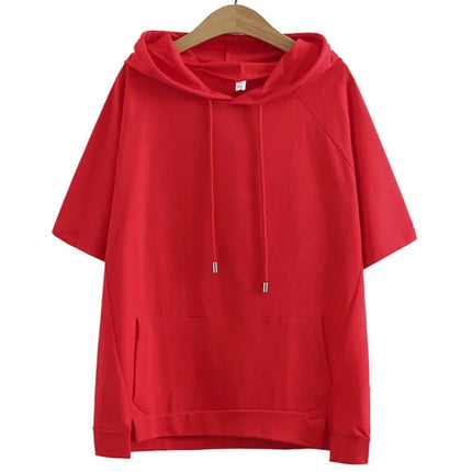 2025 Oversize 4XL Loose Sweatshirts Women Cotton Hoodies Summer Short-sleeves Thin Tees Female Casual Pullover Tops Outerwear