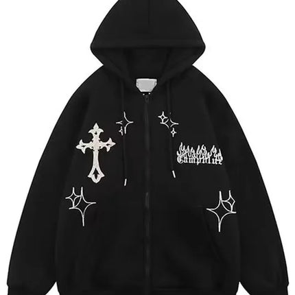 American Style Hoodie Sweatshirt Unisex Casual Cross Design Spring Autumn Streetwear Hip Hop Open Cardigan Street Fashion Out...