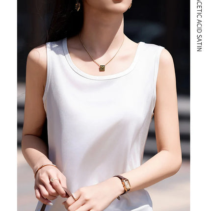 High-End Acetate Fiber Women's Knitted T-shirt with Suspender European Fashion Style Popular Women's Top