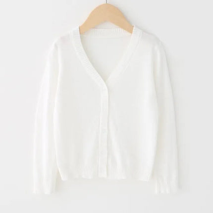 1-11yrs Cotton Girls Cardigan Outerwear Children Blue Coat White Shrug Sweater Kids Clothes For 2 3 4 5 6 10 11 Years Old 185032