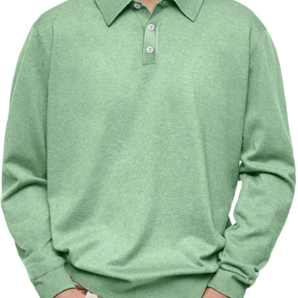 Casual Long Sleeve V-Neck Polo Shirt Men's Autumn Winter Fashion Independent Station Hit Button Leisure Top Polyester Fiber