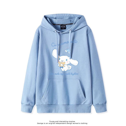 Haze Blue Cute Girl Sweet Heart Cute Girl Holding Toy Rabbit Dog Hooded College Wind Jk Tide Sweater Simple College Style Wear