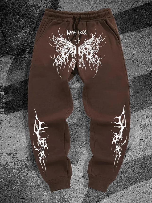 Dark Style Printed Sports Pants, Men's and Women's Street Fashion Pants, Casual and Comfortable Drawstring Sports Jogging Pants