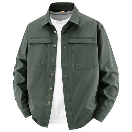 2026 New Style Casual Retro Long-Sleeved Shirt Men's Spring/Autumn Workwear Pure Cotton Washed Shirt Jacket Coat