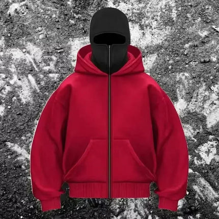 Balaclava Men Zip Hoodie Winter Warm Casual Sweatshirt Y2K with Hooded Face Mask Zipper Design Sports Jacket Outdoor Activities