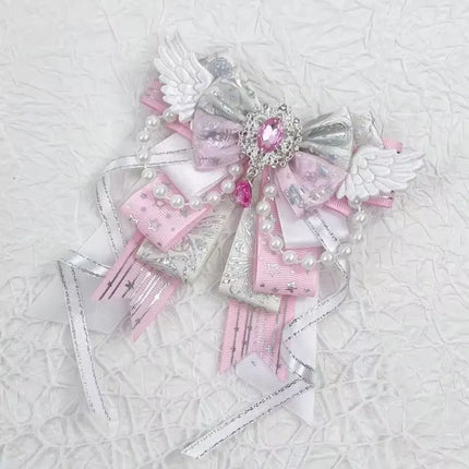 Lolita Angel Wing Bow Handmade Finished Crystal Pearl ItaBag Charm DIY Lolita Bags Clothing Decorations Accessories