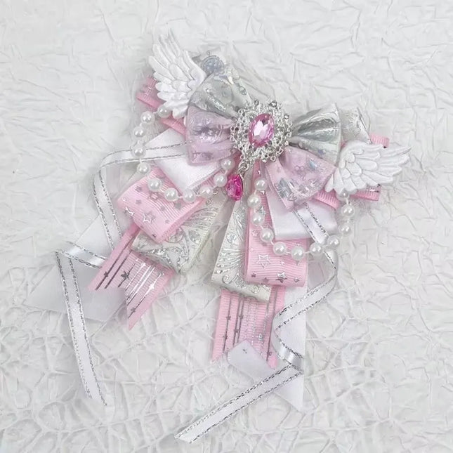 Lolita Angel Wing Bow Handmade Finished Crystal Pearl ItaBag Charm DIY Lolita Bags Clothing Decorations Accessories